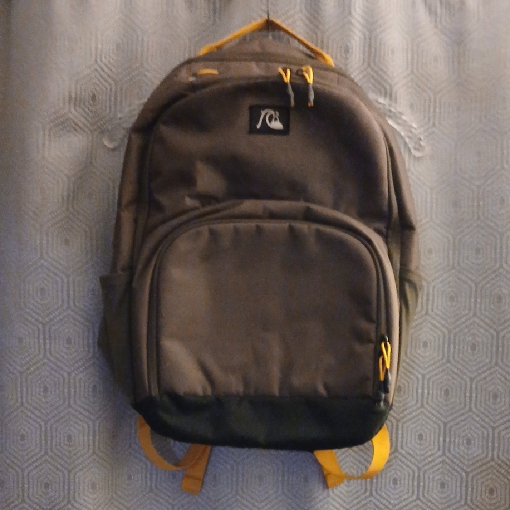Quiksilver Brown and Black Backpack with Yellow Details